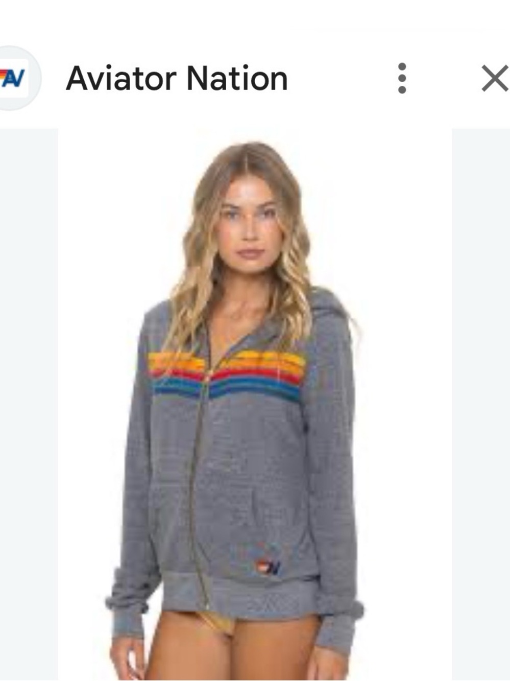 Aviator Nation Gray Zip Hoodie with Rainbow Chest Stripes